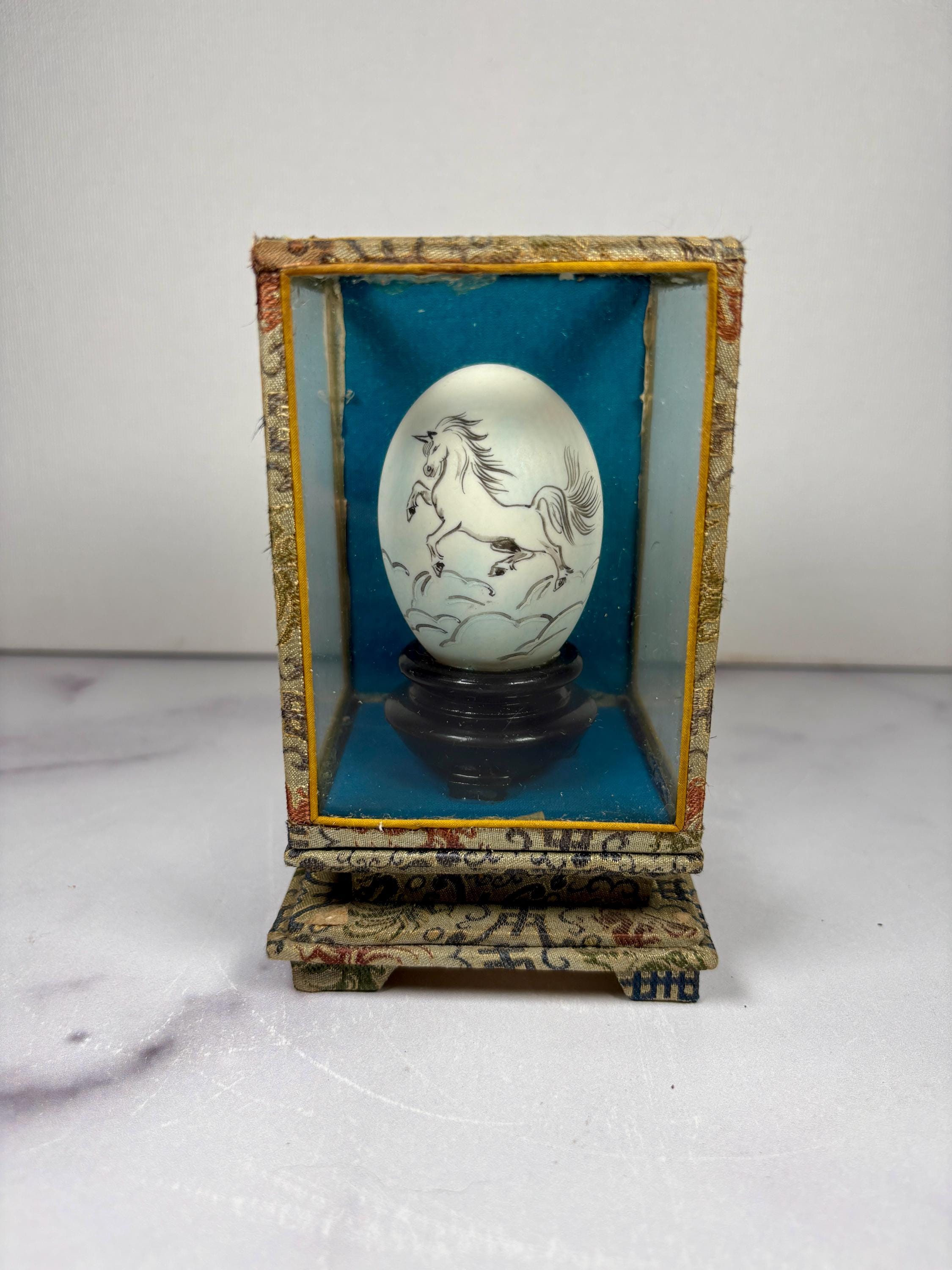 Chinese Painted Egg in Glass Case - Etsy