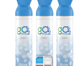 gO2Therapy Up To 1350 Inhalations (3-Pack), 12L Portable Oxygen Canister with 4 aromatherapy Scents