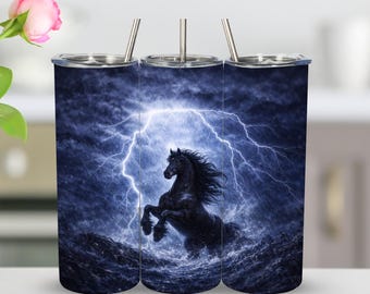 Black Stallion Storm 20 Unzen Skinny Tumbler Wrap, Pferde-Design PNG, Sublimations-Download