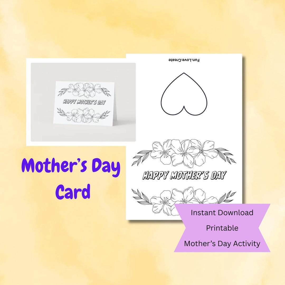 Mother's Day Coloring Card | Kids DIY Activity (instant Download) - Etsy