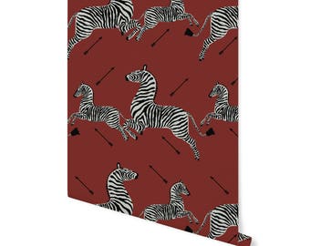 Zebras Removable Wallpaper- JUMPING ZEBRAS- Simply Peel and Stick! Self- Adhesive Fabric, Repositionable and Reusable! Highest Quality!
