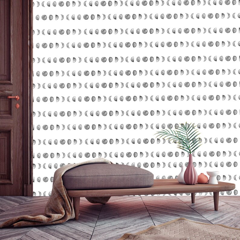 Removable Wallpaper MOON PHASES Peel and Stick Self Etsy
