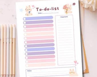 Kawaii Rabbit To Do List Planner Printable | Cute Checklist Page | Daily Productivity Planner | Simple Task Organizer | Instant Download PDF