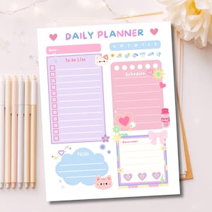 Kawaii Cats Daily Planner Printable | Everyday Calendar Agenda | Cute Cat Daily Schedule | Pastel To-Do List | Digital Instant Download PDF