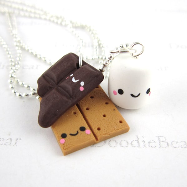 S'mores Friendship Jewelry - 3 Set Best Friend Necklace - Kawaii Jewelry - Cute Polymer Clay Charms - Smores Jewelry