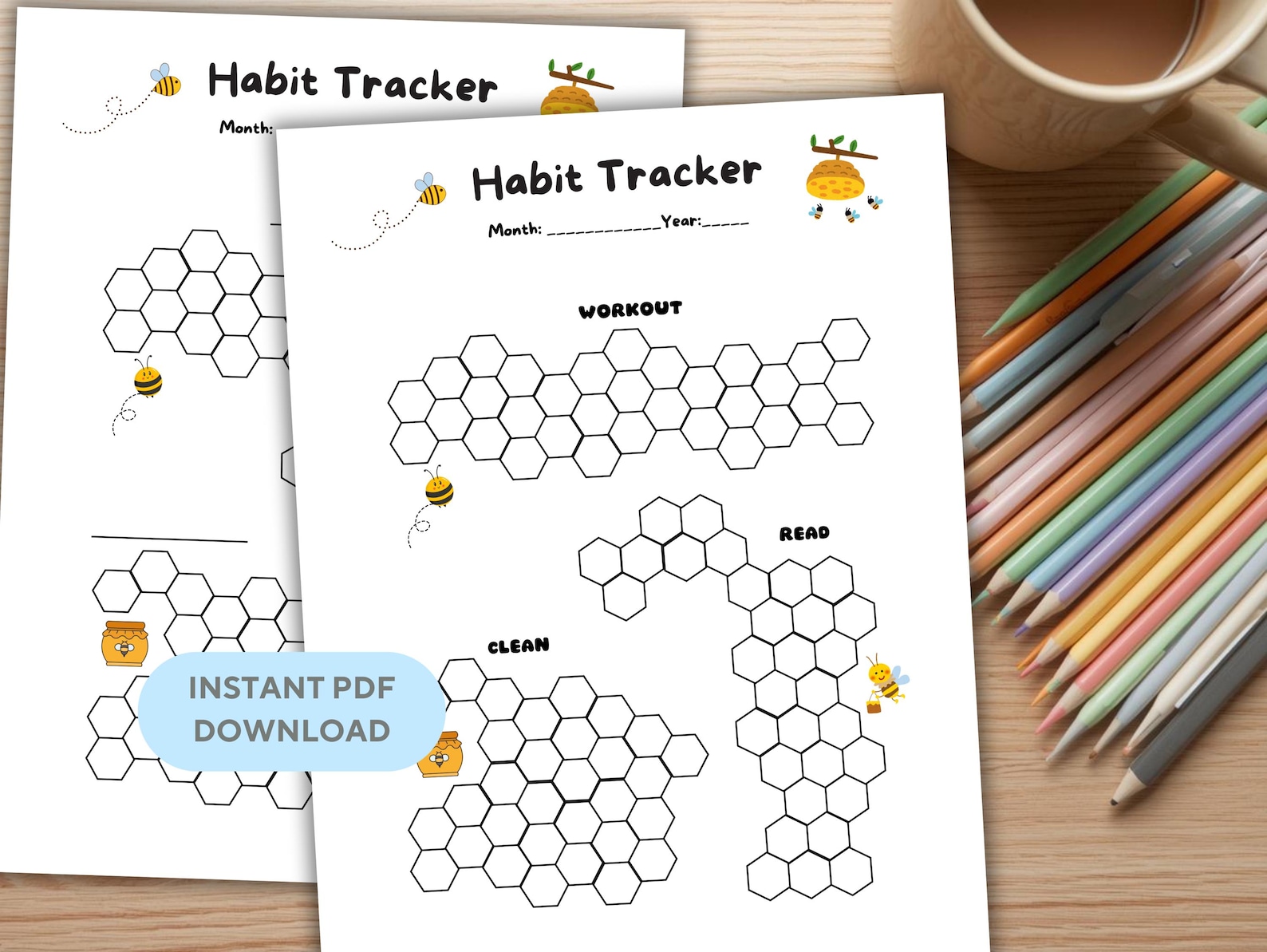 Honeycomb Habit Tracker Printable, Wellness Planner (digital Download ...