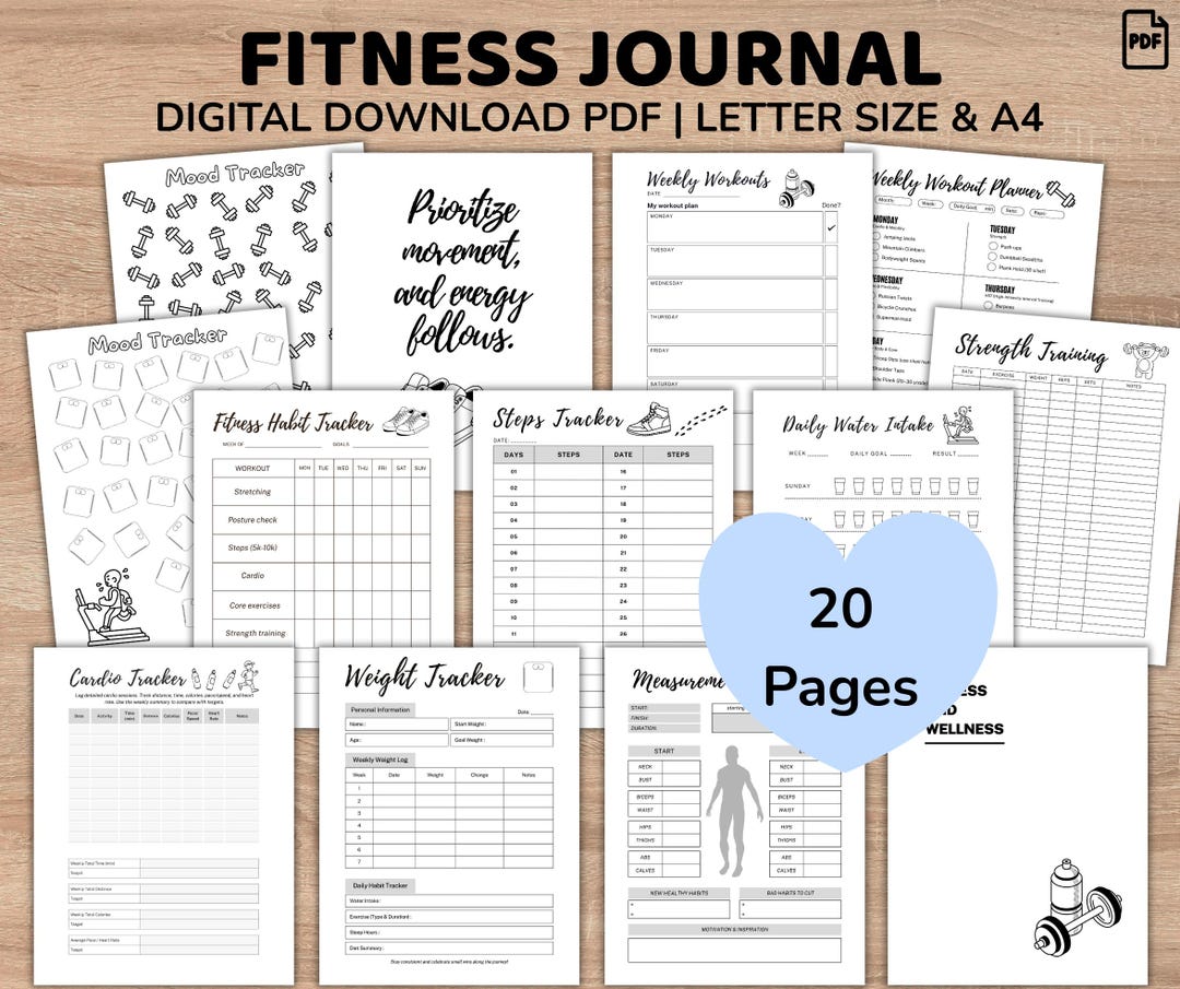 Fitness Planner Printable, Workout Journal Binder Pages, Daily Fitness ...