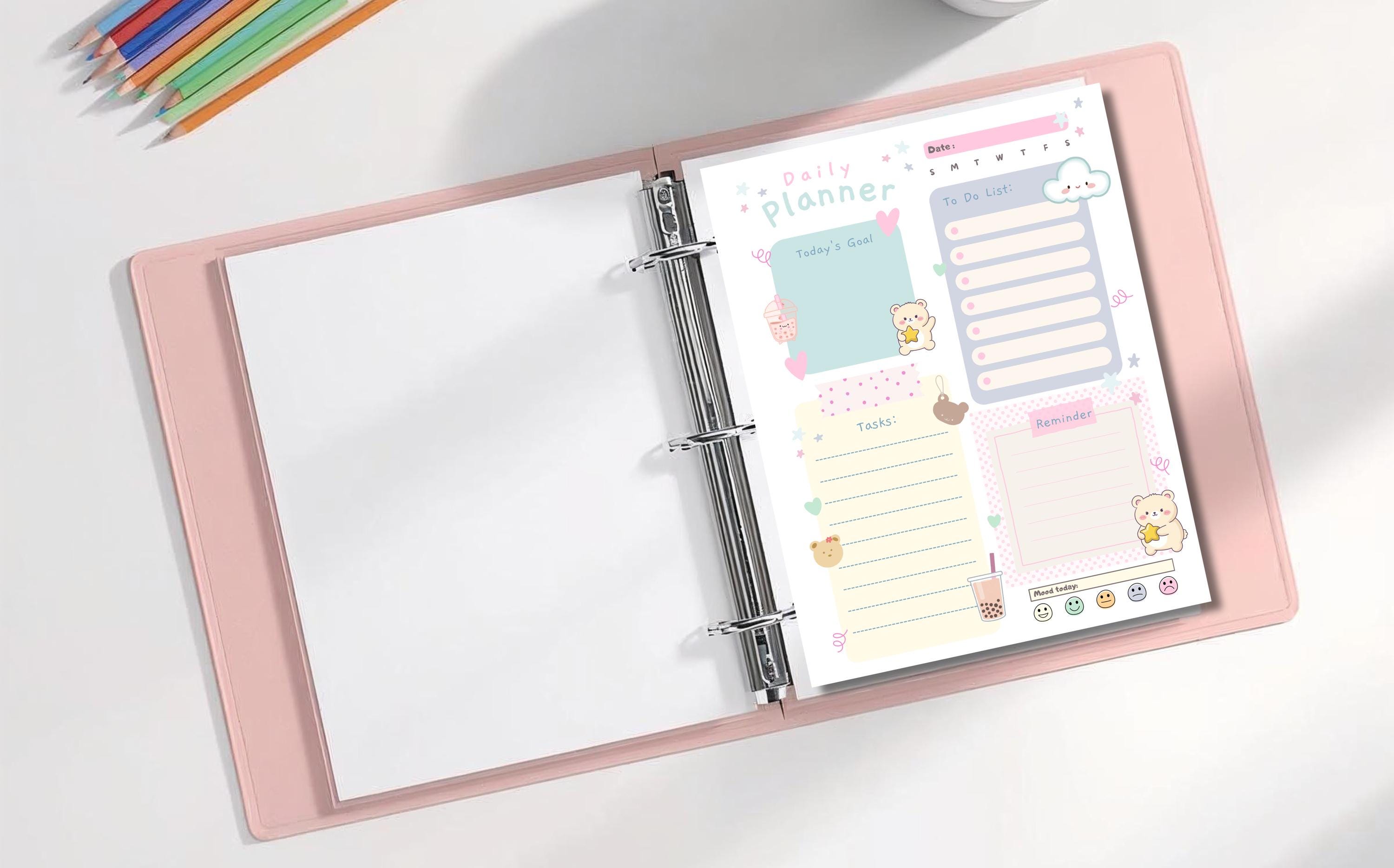 DAILY PLANNER PRINTABLE, to Do List Notes, Planner Inserts, Kawaii ...