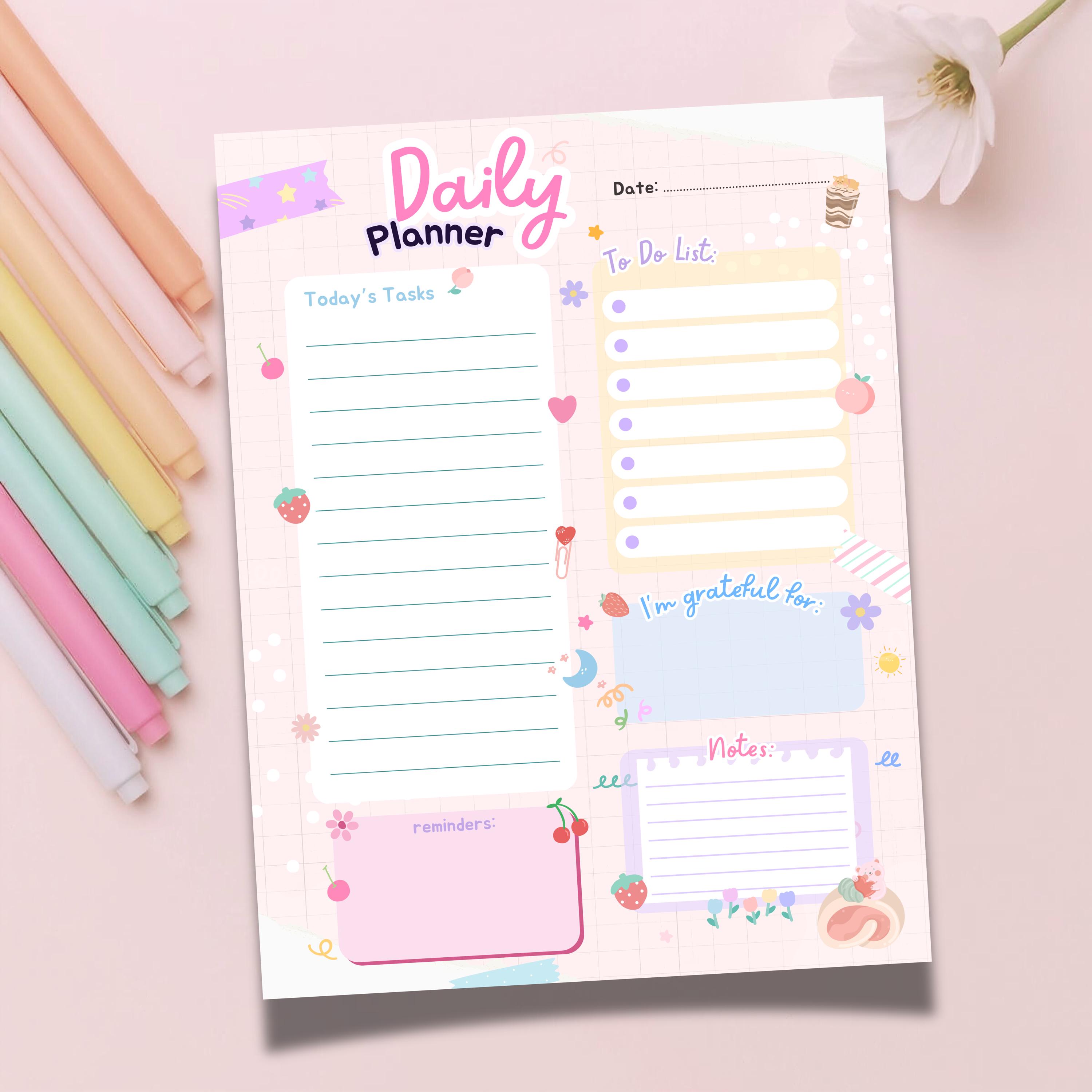 Pastel Daily Planner Printable, Kawaii To-do List, Habit Tracker (PDF ...