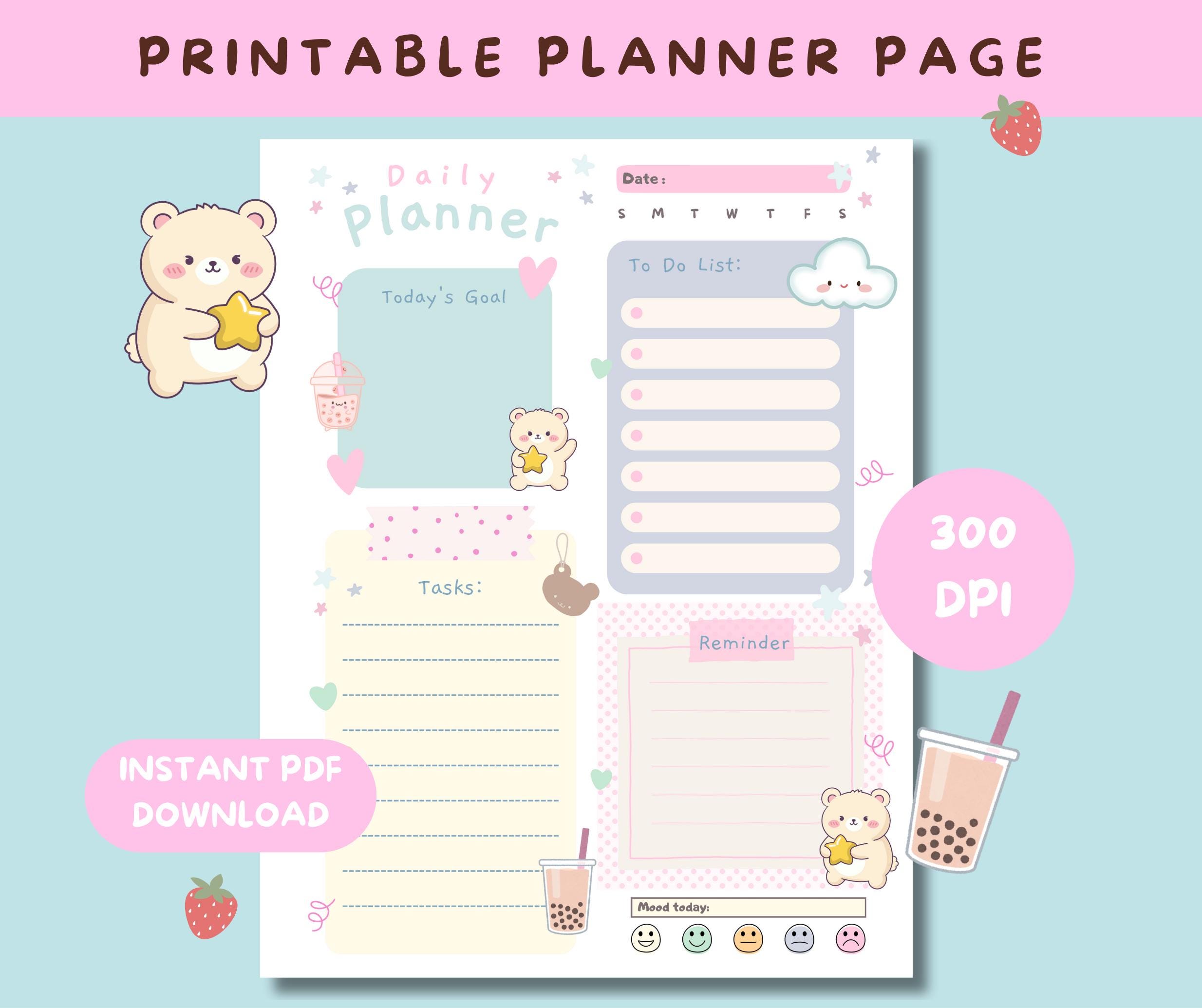 DAILY PLANNER PRINTABLE, to Do List Notes, Planner Inserts, Kawaii ...