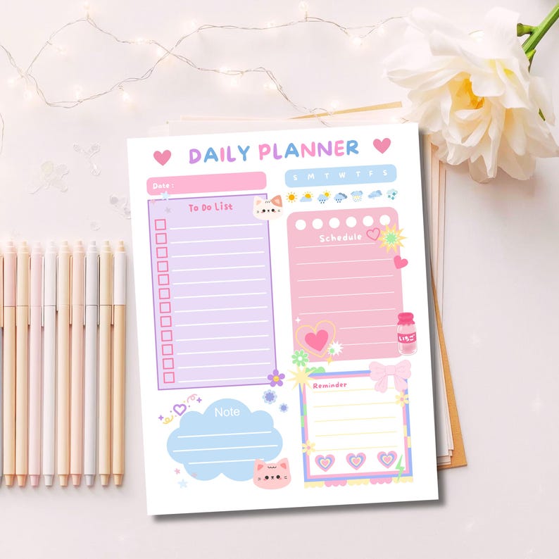 Kawaii Cats Daily Planner Printable | Everyday Calendar Agenda | Cute ...