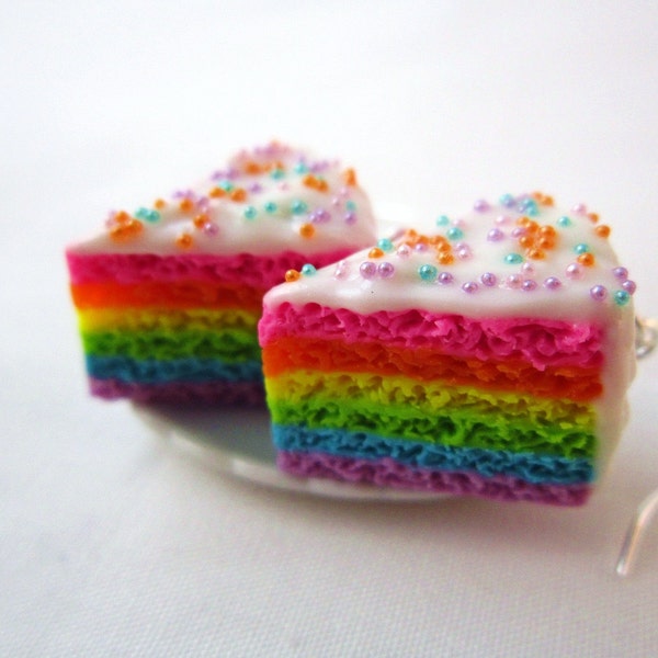 Kawaii Rainbow Cake Frosting and Sprinkles Polymer Clay Dangle Earrings