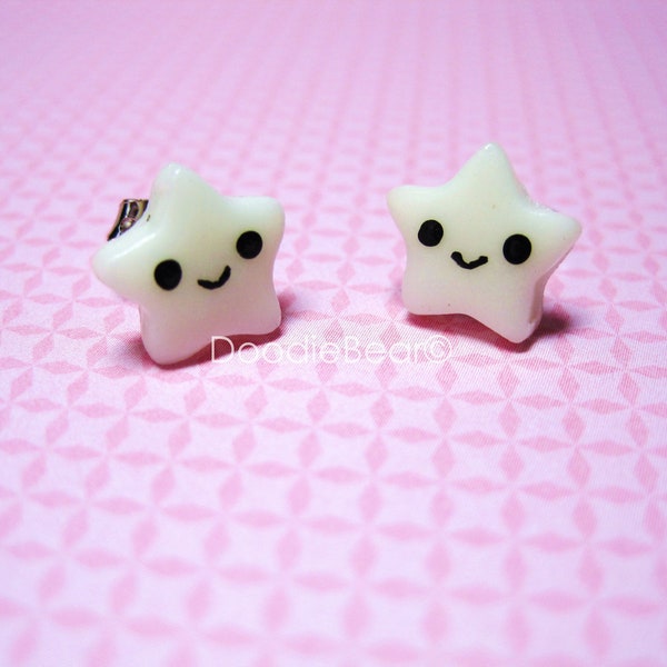 Glow in the Dark Star Earring Studs - Kawaii Polymer Clay - Cute Polymer Clay - Star Jewelry - Gifts Under 10