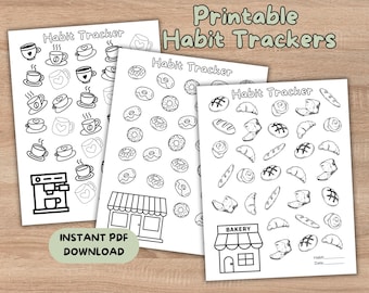 Coffee & Bakery Habit Tracker, Coloring Page (PDF)