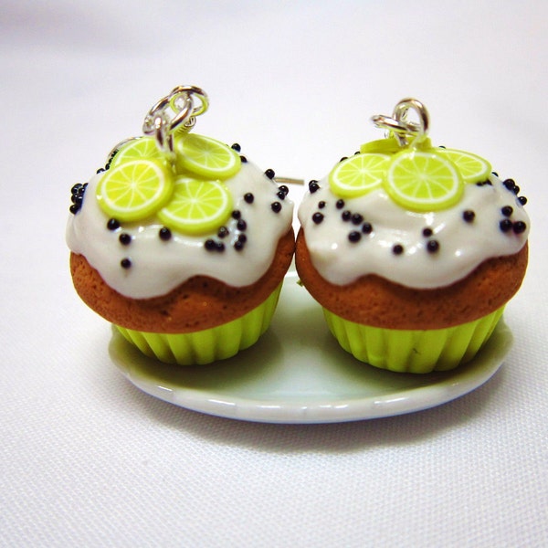 Lemon Poppy Seed Cupcake Polymer Clay Kawaii Dangle Earrings