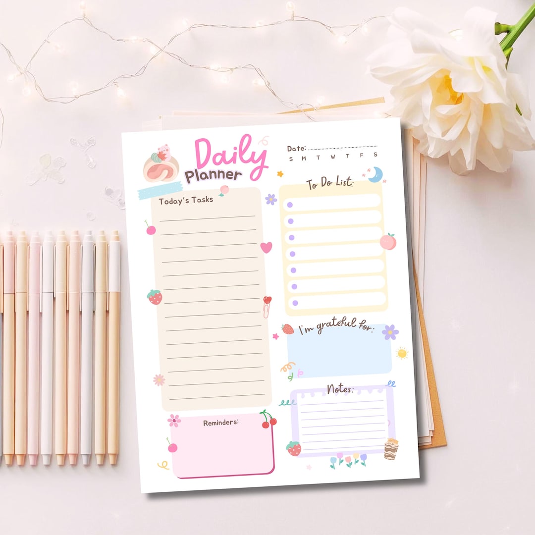 Kawaii Daily Planner Printable | Cute Sweets Planner Page | Daily to Do ...