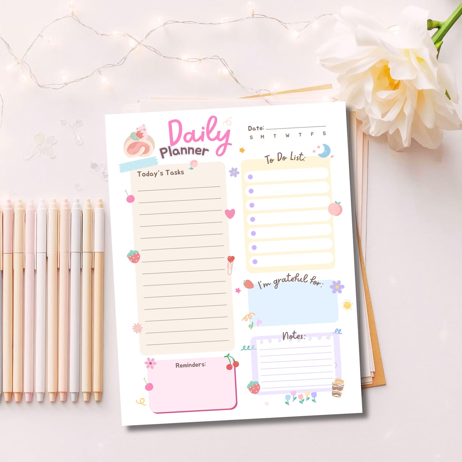 Kawaii Daily Planner Printable | Cute Sweets Planner Page | Daily to Do ...