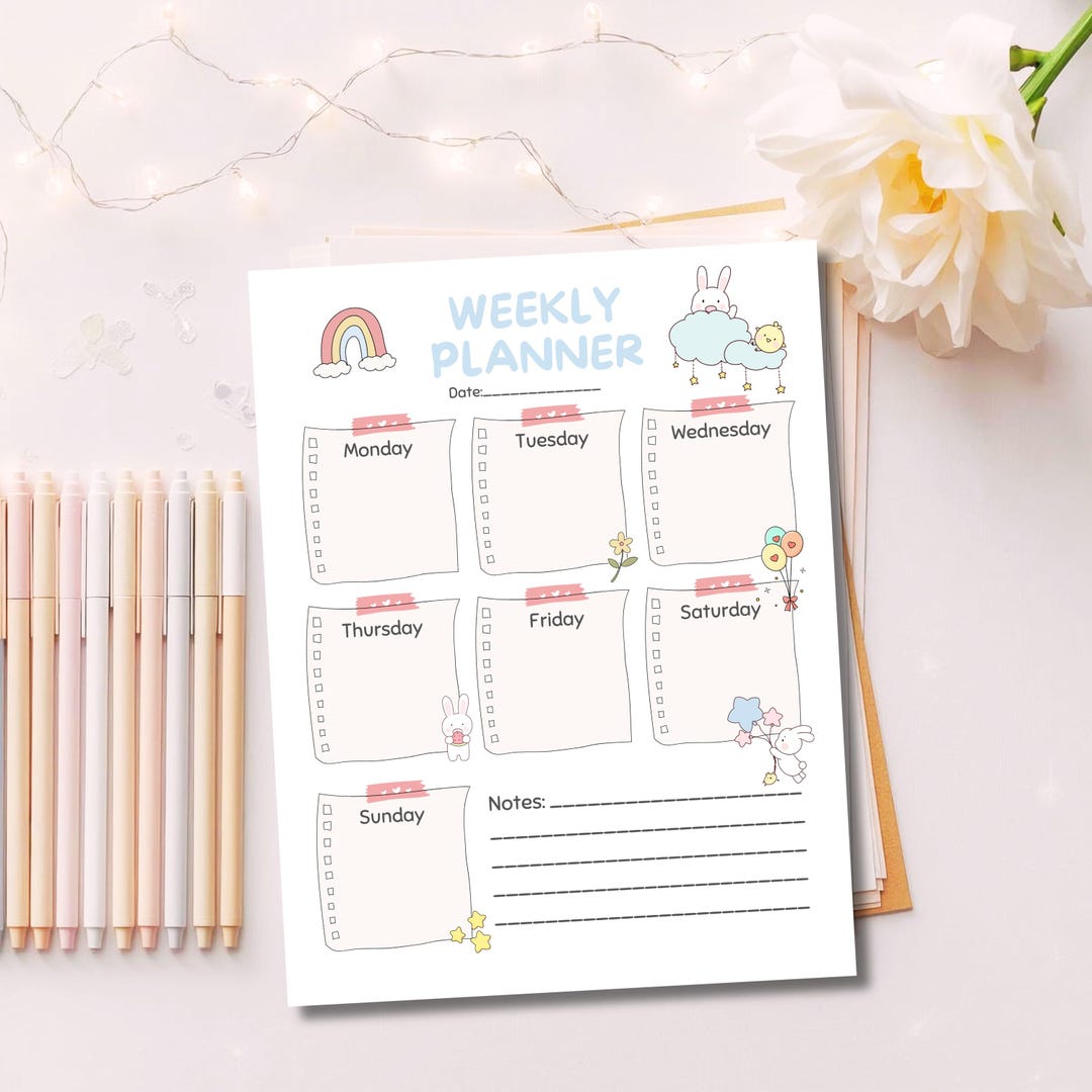 Cute Animal Weekly Planner Printable | Bunnies Weekly Agenda Page | One ...