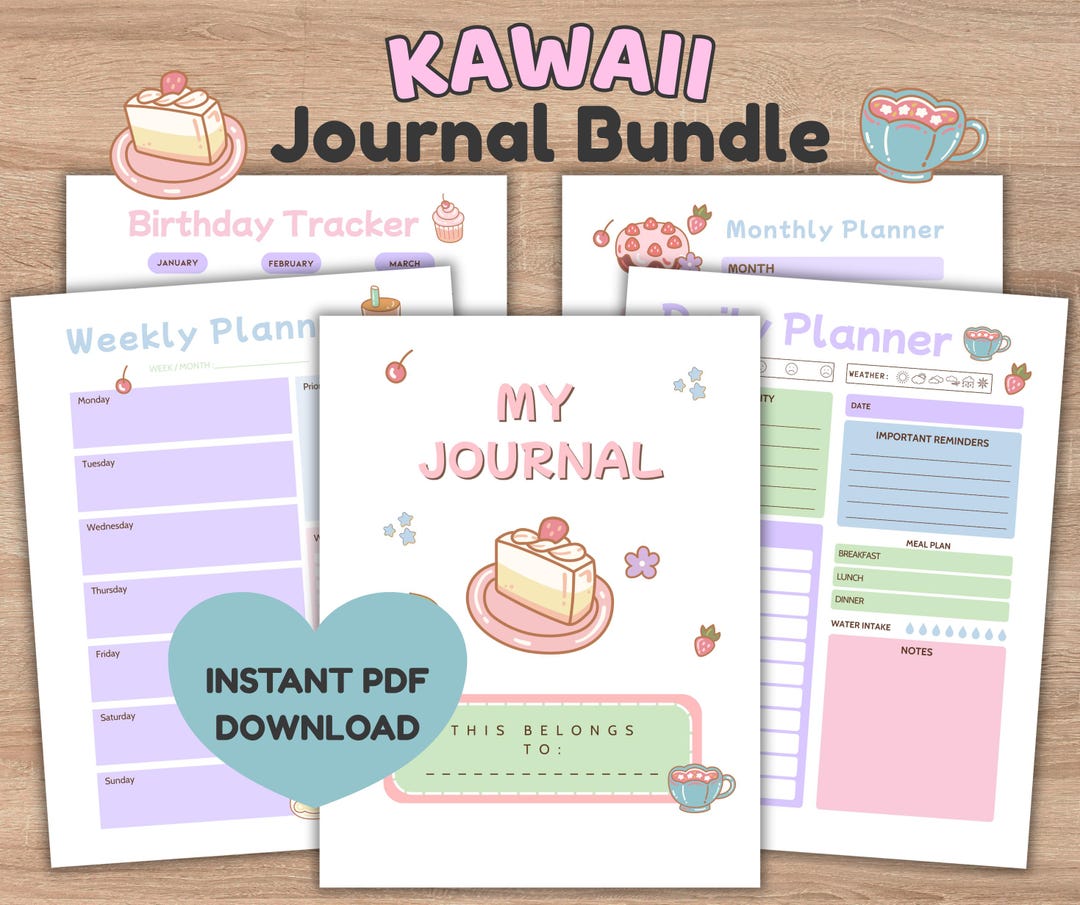 Kawaii Planner Printable | Pastel Aesthetic Planner Bundle | 15 Page ...