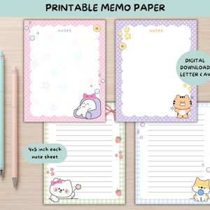 Kawaii memopapper, söta utskrivbara anteckningar, planeringsinlägg, kawaii journalkit, söta utskrivbara anteckningsblock, utskrivbara brevpapper, pysselfestidéer