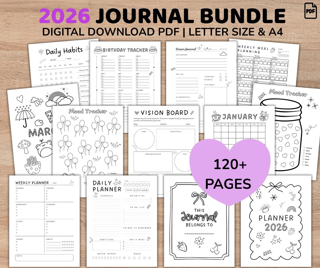 2026 Planner Bundle, Printable Journal PDF, Digital Download Agenda ...