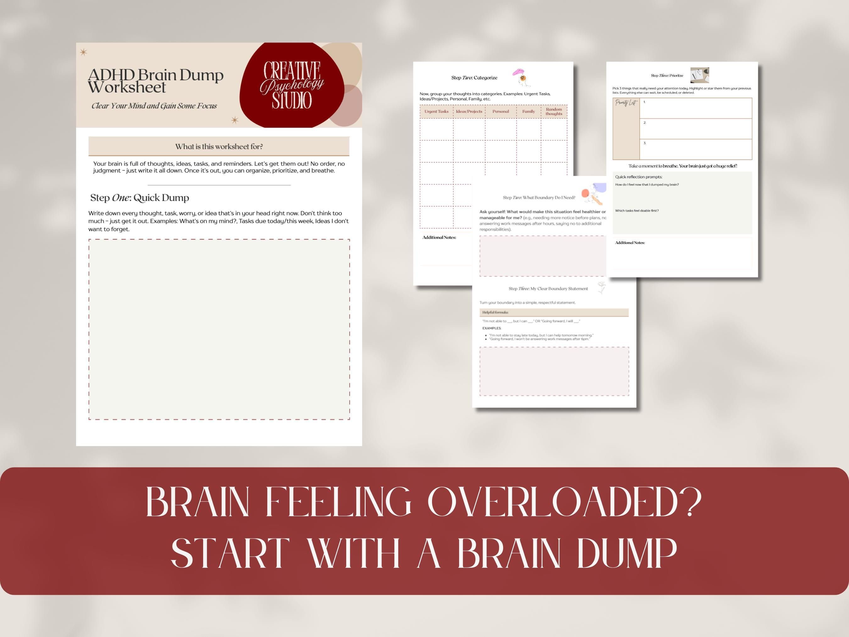 ADHD Brain Dump Worksheet | Clear Mental Clutter | Overwhelm Reset Tool ...