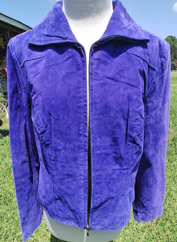 Vintage women Blue Suede Jacket Size Small,