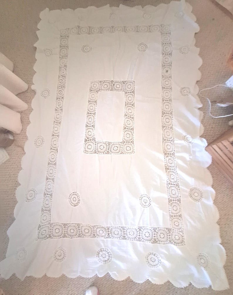 White cotton rectangle tablecloth, 84X 54 inches. image 4