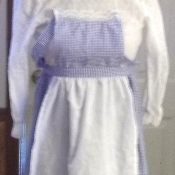 Vintage, Belle costume, cinderella work dress,  blue and white gingham costume, dress and apron, scarf. costume,