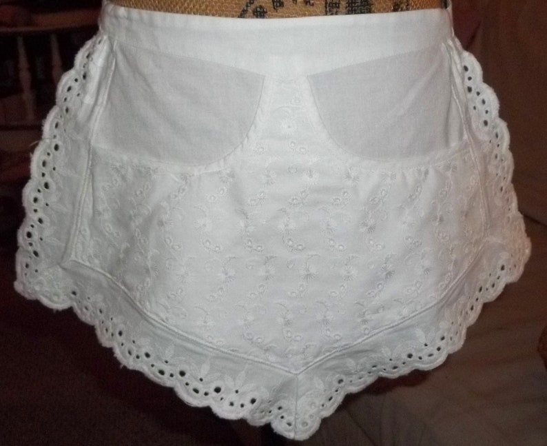 Vintage, white apron, cotton, short apron, image 3