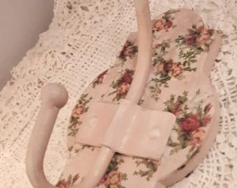 Upcycled Coat hook. Shabby chic decoupaged wall hook.