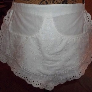 Vintage, white apron, cotton, short apron, image 1