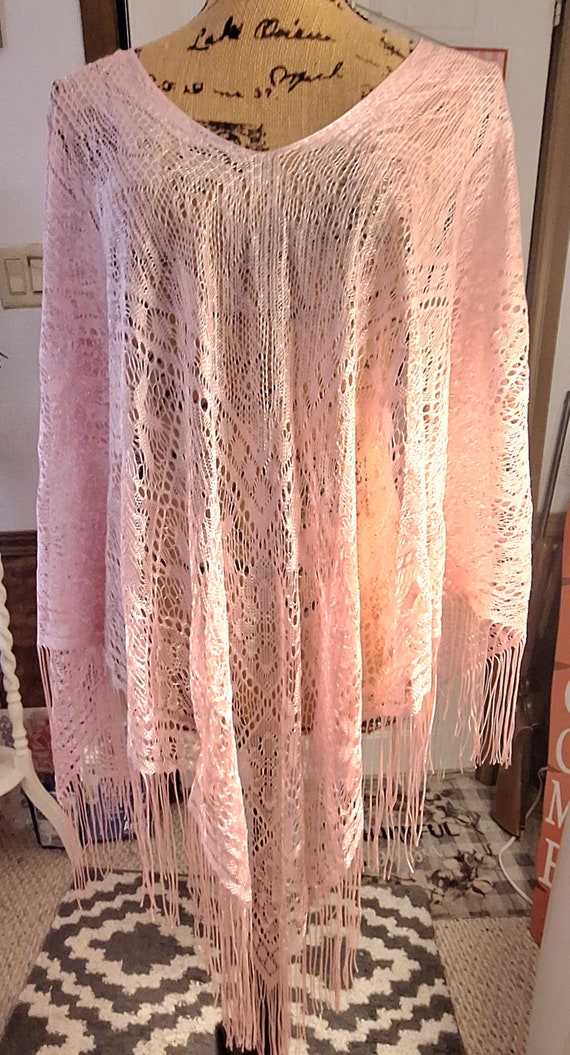Pink lace poncho, hippy, shabby chic . Ladies lace