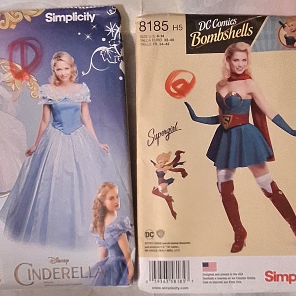 Costume patterns. Simplicity  1026 Cinderella, simplicity  8185 , Supergirl Sizes 6 to 14