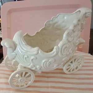 Vintage Ceramic carriage planter, white carriage