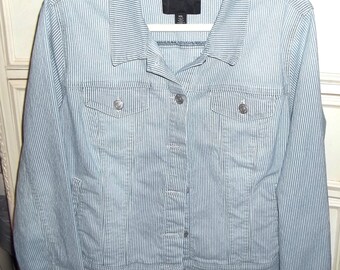 Nine West,  Women, vintage blue and white stripe denim jacket, Size XXL,