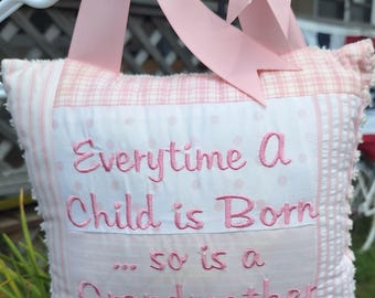 Baby shower gift. Pink chenille  pillow.  Grandmother  pillow.