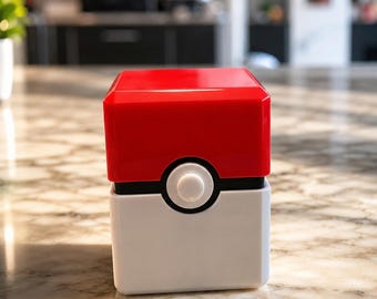 Pokémon-inspirerad Pokeball-leklåda | Förvaringsfodral för samlarkort | 3D-utskrivet Pokémon-korthållare | Skrivbordsorganisatör för spel