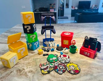 3D Printed Super Mario Inspired Desk Decor Question Block Mini trash Can/DryBones Turtle/ Question Box/Switch2 Organizer/Shopping Cart Token