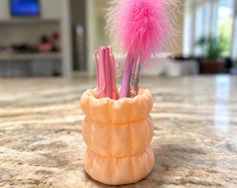 3D-utskriven puffy pennhållare, skrivbordsorganisatör, pennkopp, sminkborstehållare, anpassad färg