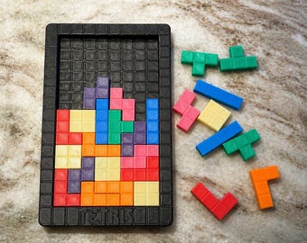 Tetris-stil pusselspel, retro blockleksak, 3D-tryckt skrivbordspussel i present