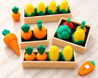 3D-utskrivna grönsaksleksaker | Sensorisk lekmat | Montessori köksleksak | Present till barn och småbarn | Låtsaslekkök