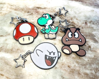 Super Mario Nyckelringsset med 4, Mario Mushroom Yoshi Goomba Boo Nyckelringar, Nintendo-inspirerad nyckelring, Söt 3D-tryckt nyckelring, Nyckelringar