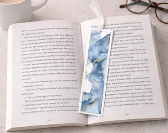 Akwarelowa zakładka do książki, pomysł na prezent dla niej, ręcznie robiony, miłośnik książek, prezent dla przyjaciela czytelnika Booktok, oryginalny, niebieski, abstrakcyjny, nauczyciel sztuki