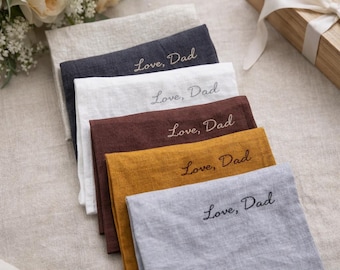 Personalized Linen Handkerchief, Custom Embroidered Wedding Keepsake, Father of Bride Gift