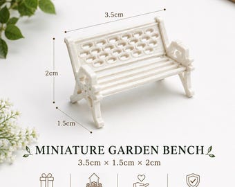 White Miniature Garden Bench, 3.5 cm Dollhouse Fairy Garden Decor