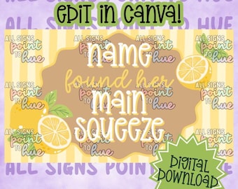 Plantilla de pancarta de despedida de soltera con limón / Main Squeeze Bachelorette, editable en Canva (descarga digital)