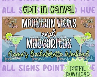 Banner de despedida de soltera con vistas a la montaña y margaritas / Plantilla de Canva (Descarga digital)
