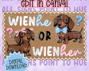 Plantilla de maqueta de pancarta para revelar el género de un perro salchicha (perro salchicha) / Pancarta para fiesta para pintar / Editar en Canva