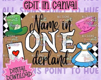 Plantilla de tema de primer cumpleaños de Onederland / Maqueta de banner / Editable en Canva (Descarga digital)